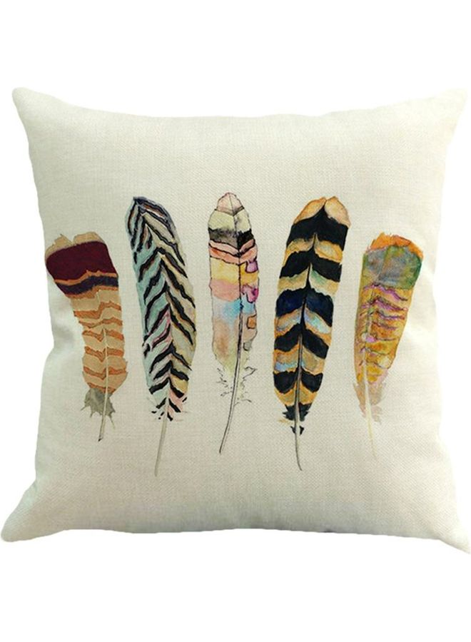 Vintage Peacock Feather Linen Cushion Cover Multicolour