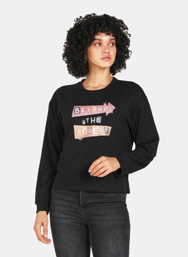 DRIP - Beyond The Forest Print Crop Sweatshirt Black - Image 1