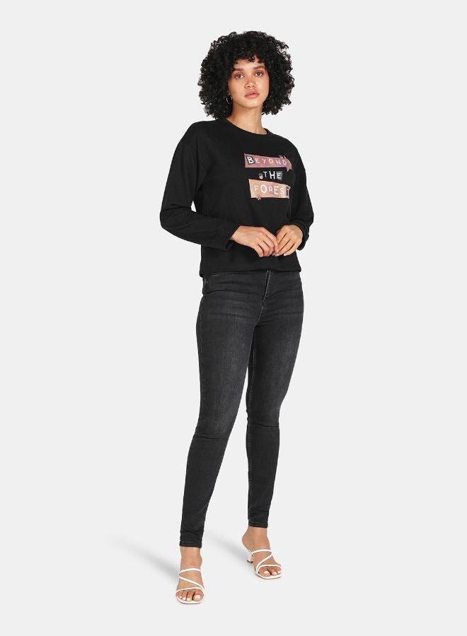 DRIP - Beyond The Forest Print Crop Sweatshirt Black - Image 1