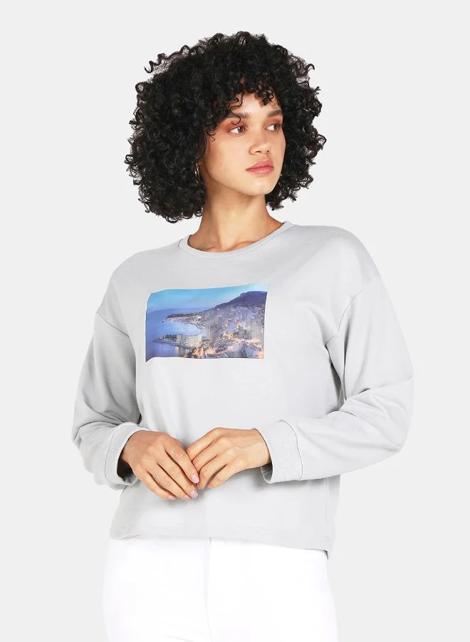 DRIP Graphic Print Round Neck Crop Sweatshirt