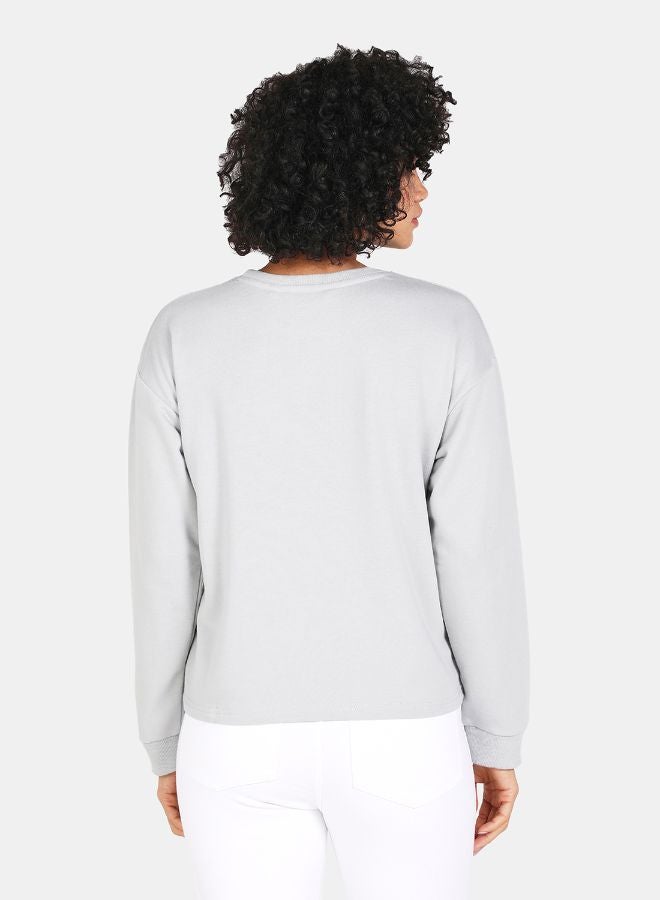 DRIP Graphic Print Round Neck Crop Sweatshirt Grey  - Image 2