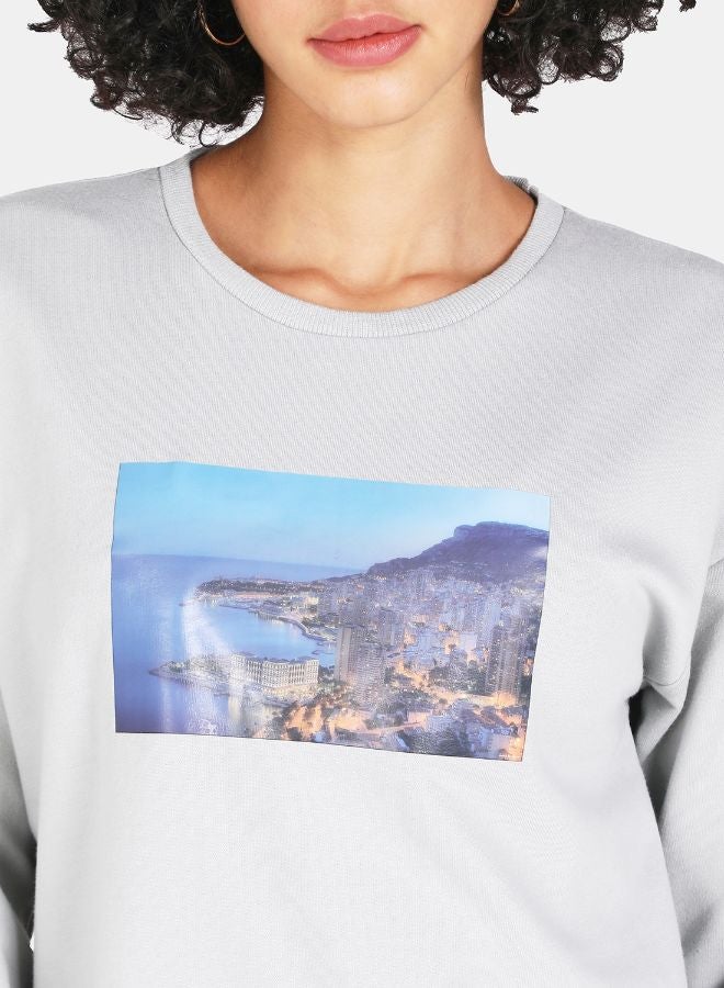 DRIP Graphic Print Round Neck Crop Sweatshirt Grey  - Image 4