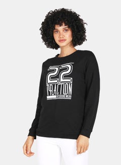 Crew Neck Casual Printed Sweatshirt Black