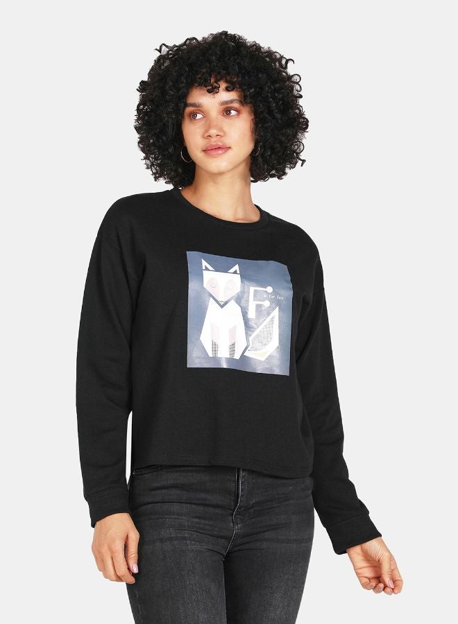 DRIP Graphic Print Round Neck Crop Sweatshirt Black  - Image 1