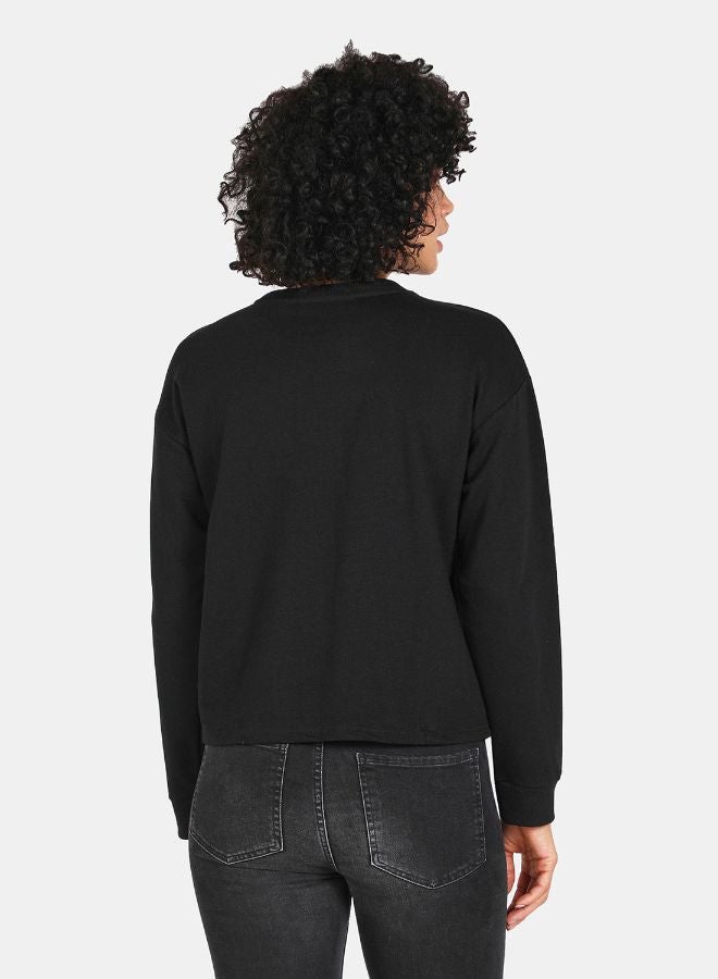 DRIP Graphic Print Round Neck Crop Sweatshirt Black  - Image 2