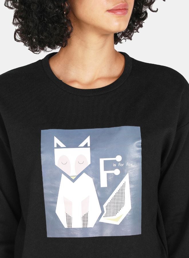 DRIP Graphic Print Round Neck Crop Sweatshirt Black  - Image 4
