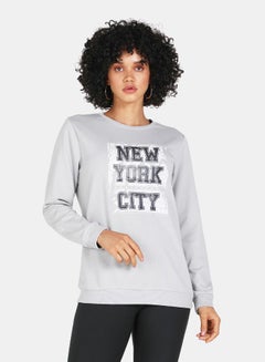 Crew Neck Casual Printed Sweatshirt Grey