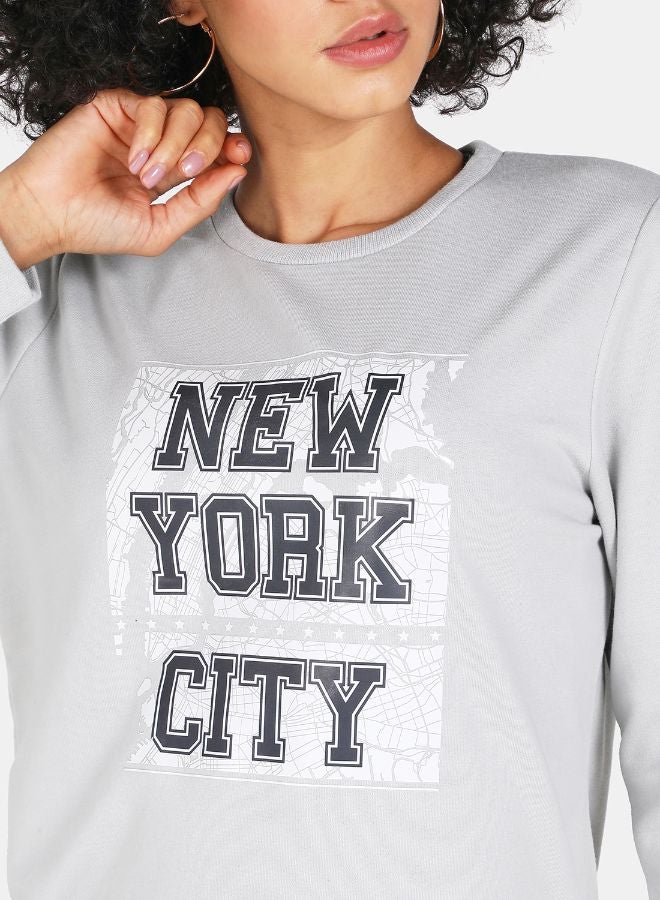 DRIP - Crew Neck Casual Printed Sweatshirt Grey - Image 1