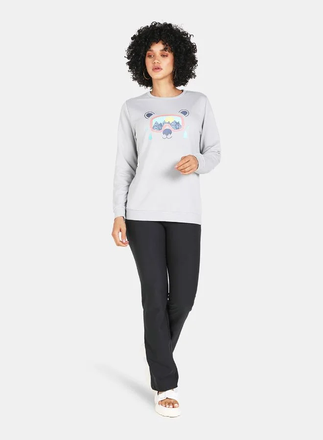 DRIP Animal Printed Casual Crew Neck Sweatshirt Grey
