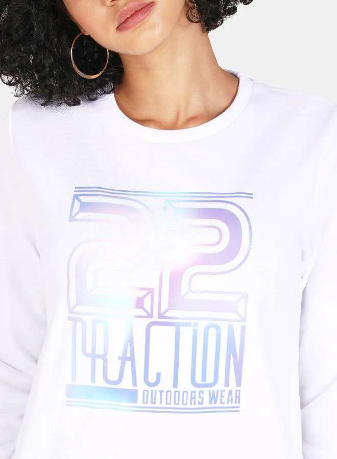 DRIP Printed Casual Crew Neck Sweatshirt White