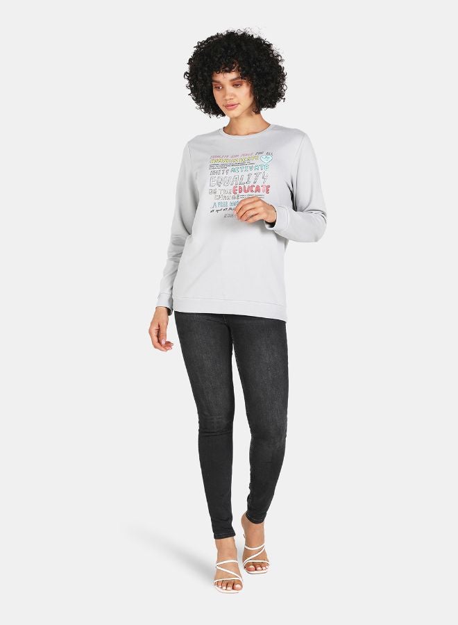 DRIP - Crew Neck Casual Printed Sweatshirt Grey - Image 1