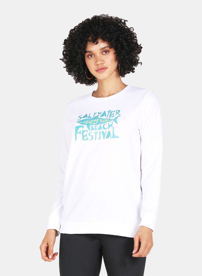DRIP Salt Water Shark Beach Festival Printed Casual Crew Neck Sweatshirt White - Image 1