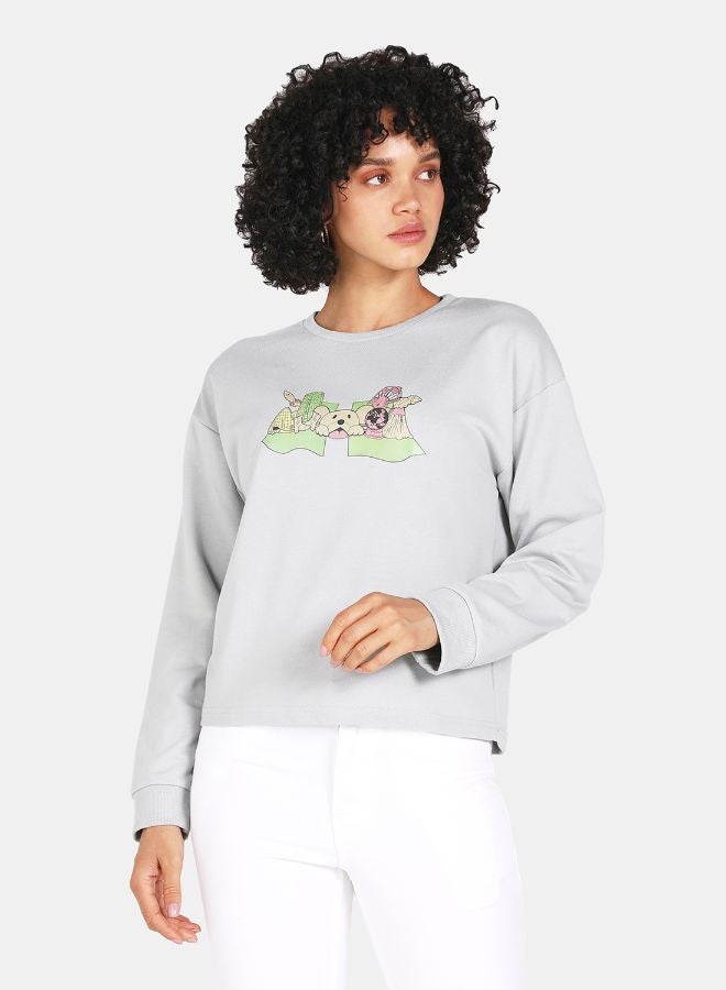 Printed Crew Neck Crop Sweatshirt Grey - v1628655359/N49187131V_2