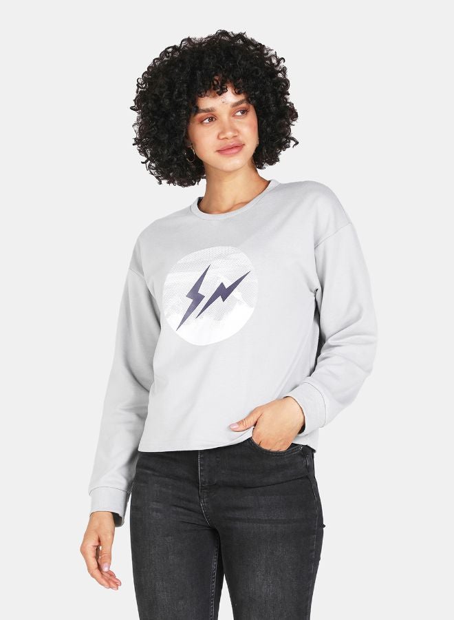 DRIP Graphic Print Round Neck Crop Sweatshirt Grey  - Image 1