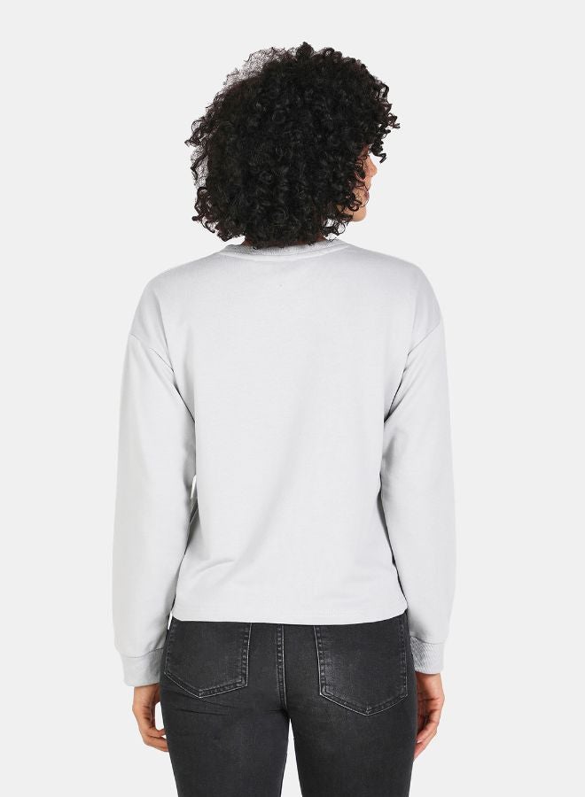 DRIP Graphic Print Round Neck Crop Sweatshirt Grey  - Image 2