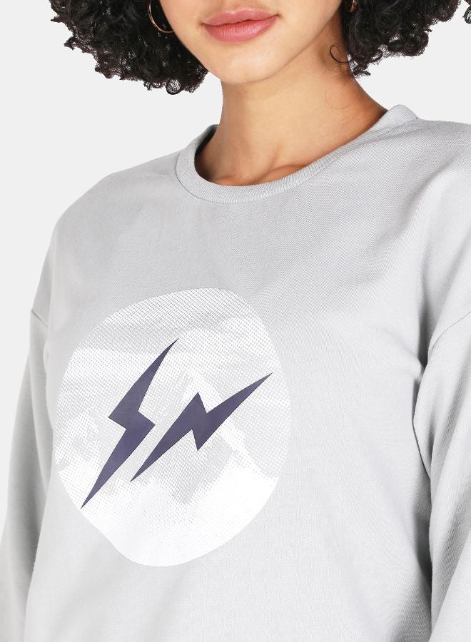 DRIP Graphic Print Round Neck Crop Sweatshirt Grey  - Image 4