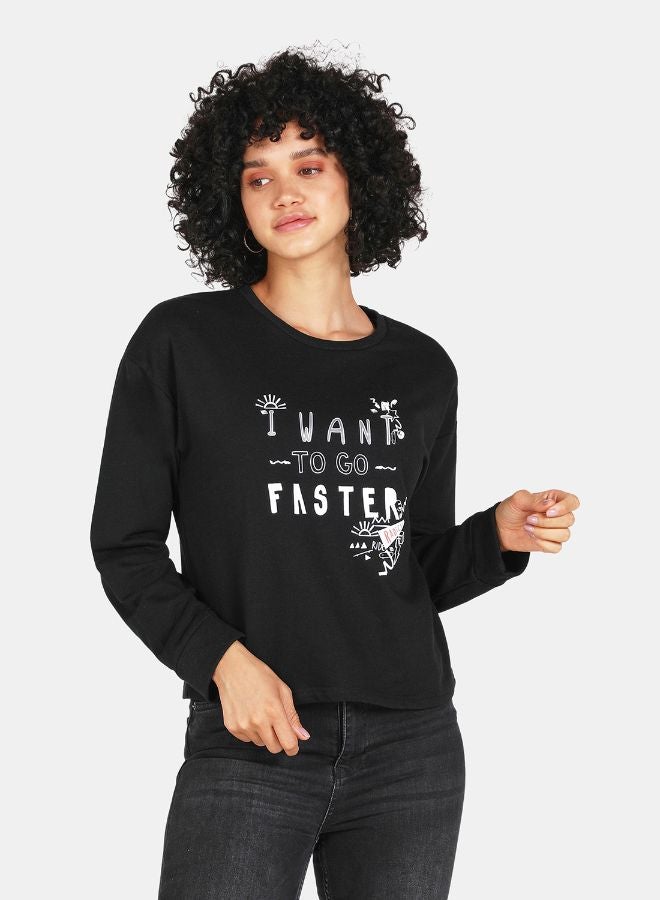 DRIP - Want To Go Faster Print Crop Sweatshirt Black - Image 1