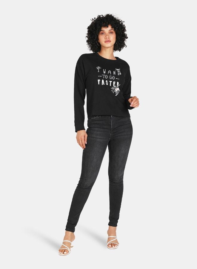 DRIP - Want To Go Faster Print Crop Sweatshirt Black - Image 1