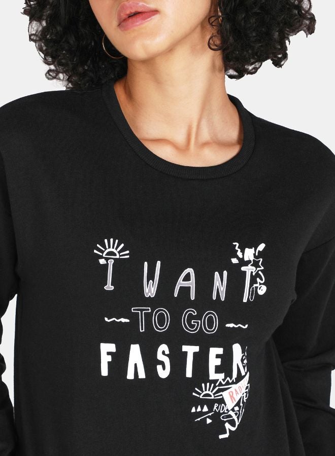 DRIP - Want To Go Faster Print Crop Sweatshirt Black - Image 1