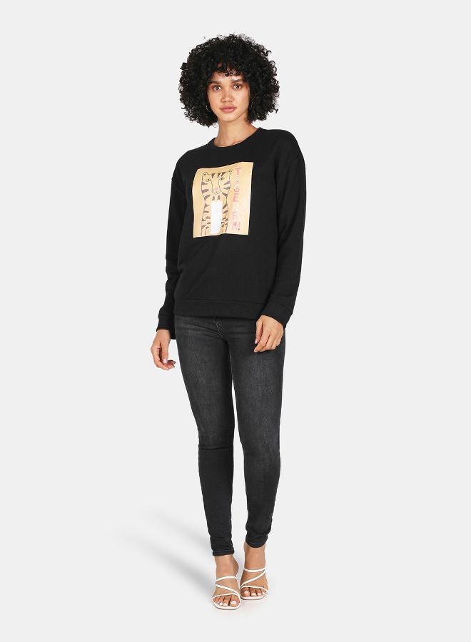 DRIP - Tiger Printed Casual Crew Neck Sweatshirt Black - Image 1
