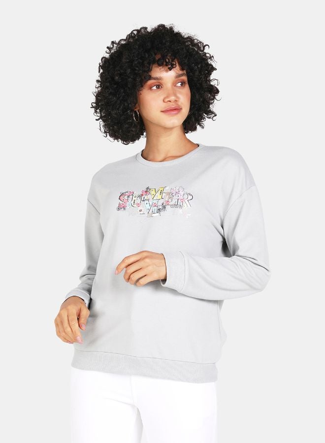 DRIP Summer Printed Casual Crew Neck Sweatshirt Grey  - Image 1