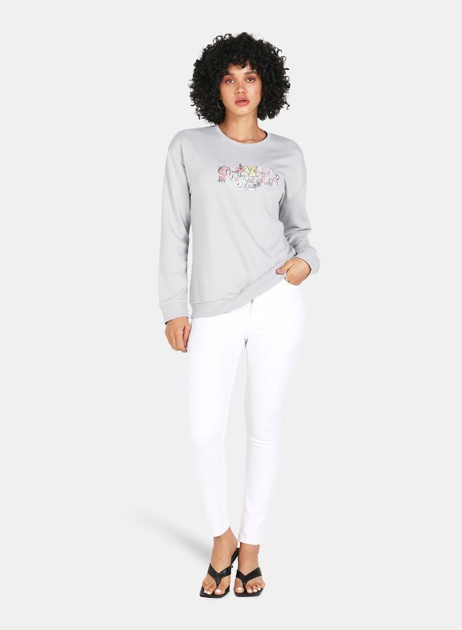 DRIP Summer Printed Casual Crew Neck Sweatshirt Grey  - Image 3