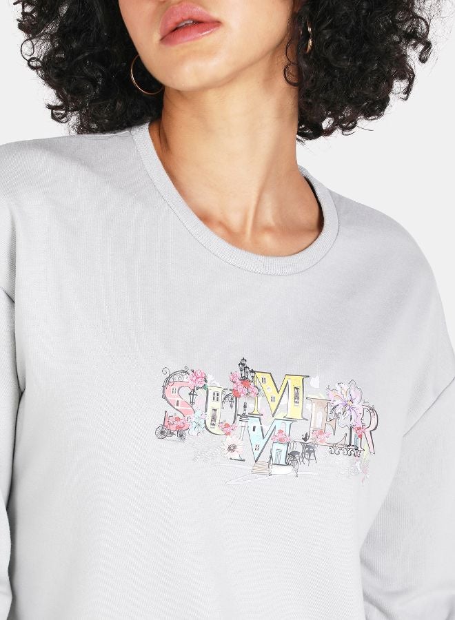 DRIP Summer Printed Casual Crew Neck Sweatshirt Grey  - Image 4
