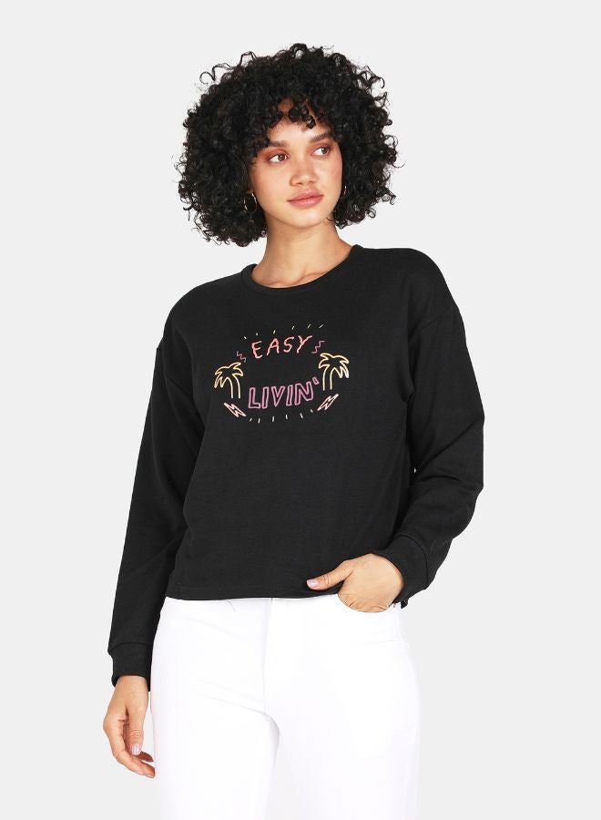 DRIP - Easy Livin Print Crop Sweatshirt Black - Image 1