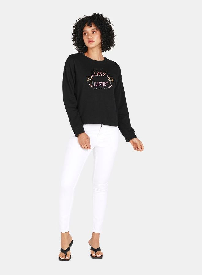 DRIP - Easy Livin Print Crop Sweatshirt Black - Image 1
