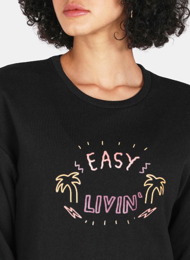 DRIP - Easy Livin Print Crop Sweatshirt Black - Image 1
