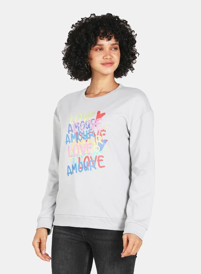 DRIP Love Amour Printed Casual Crew Neck Sweatshirt Grey