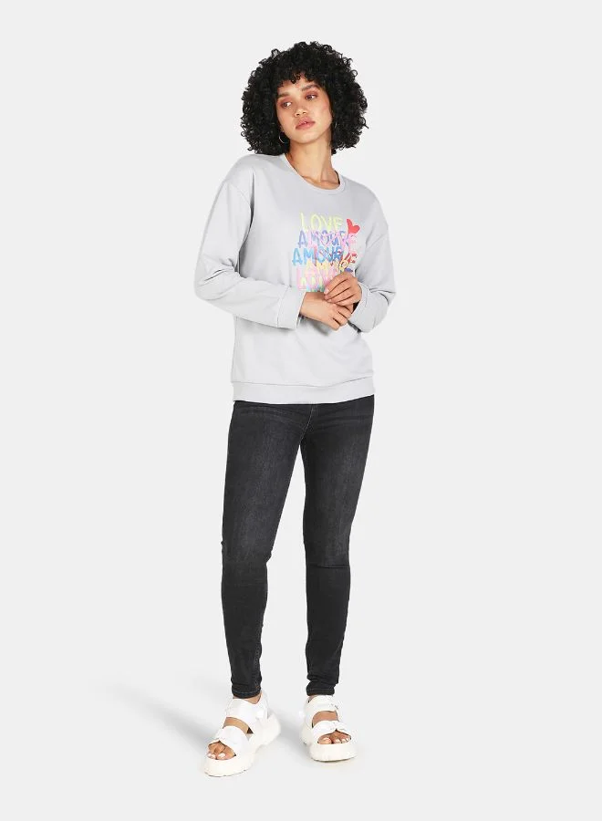DRIP Love Amour Printed Casual Crew Neck Sweatshirt Grey