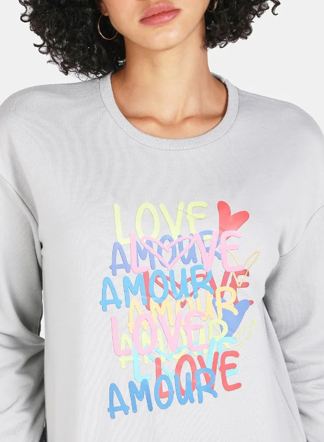 DRIP Love Amour Printed Casual Crew Neck Sweatshirt Grey