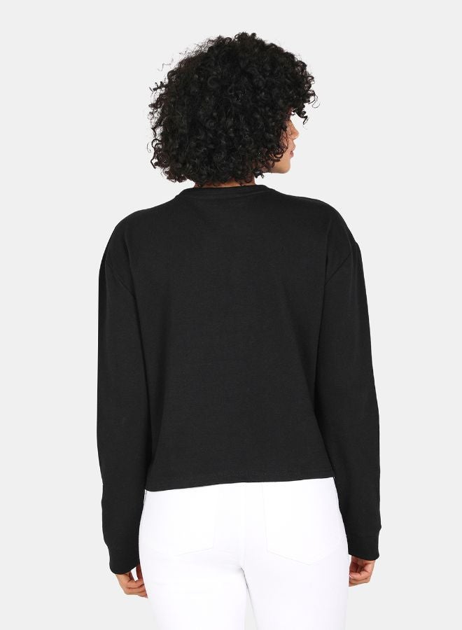DRIP - Graphic Print Round Neck Crop Sweatshirt Black - Image 1