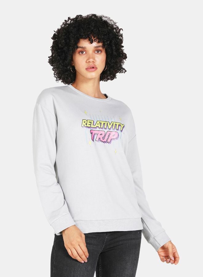 DRIP Relativity Trip Printed Casual Crew Neck Sweatshirt Grey - Image 1