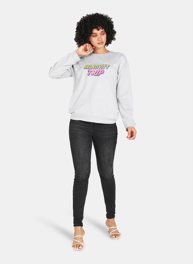 DRIP Relativity Trip Printed Casual Crew Neck Sweatshirt Grey - Image 3