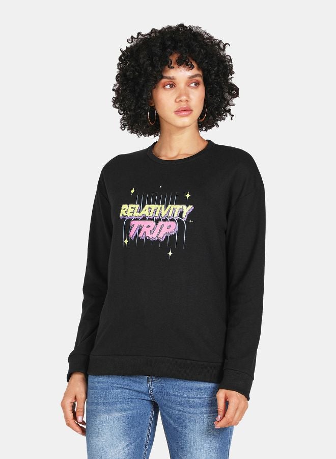 DRIP - Relativity Trip Printed Casual Crew Neck Sweatshirt Black - Image 1