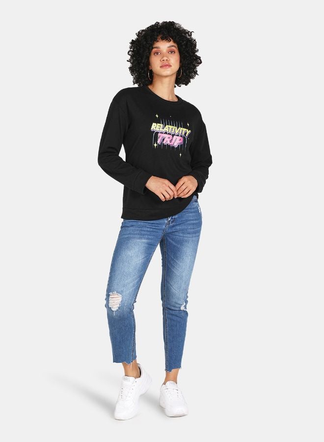 DRIP - Relativity Trip Printed Casual Crew Neck Sweatshirt Black - Image 1
