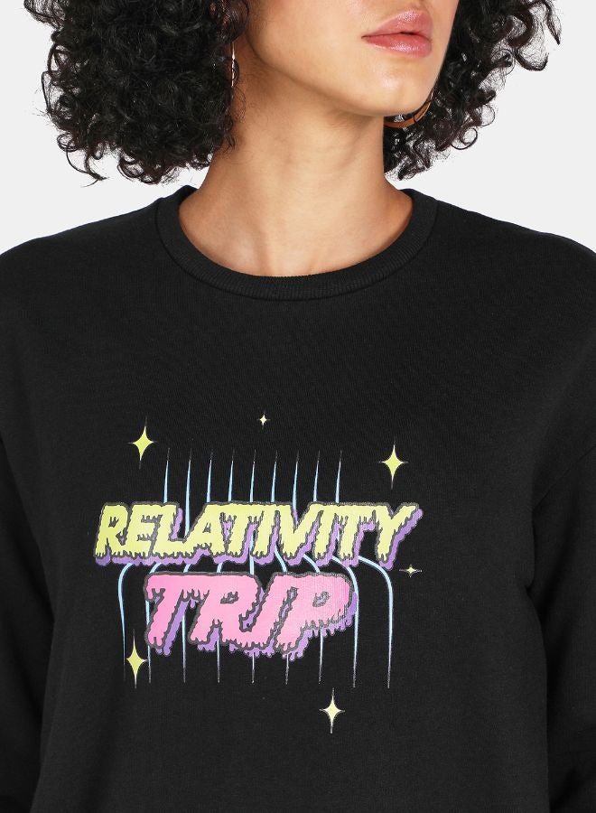 DRIP - Relativity Trip Printed Casual Crew Neck Sweatshirt Black - Image 1