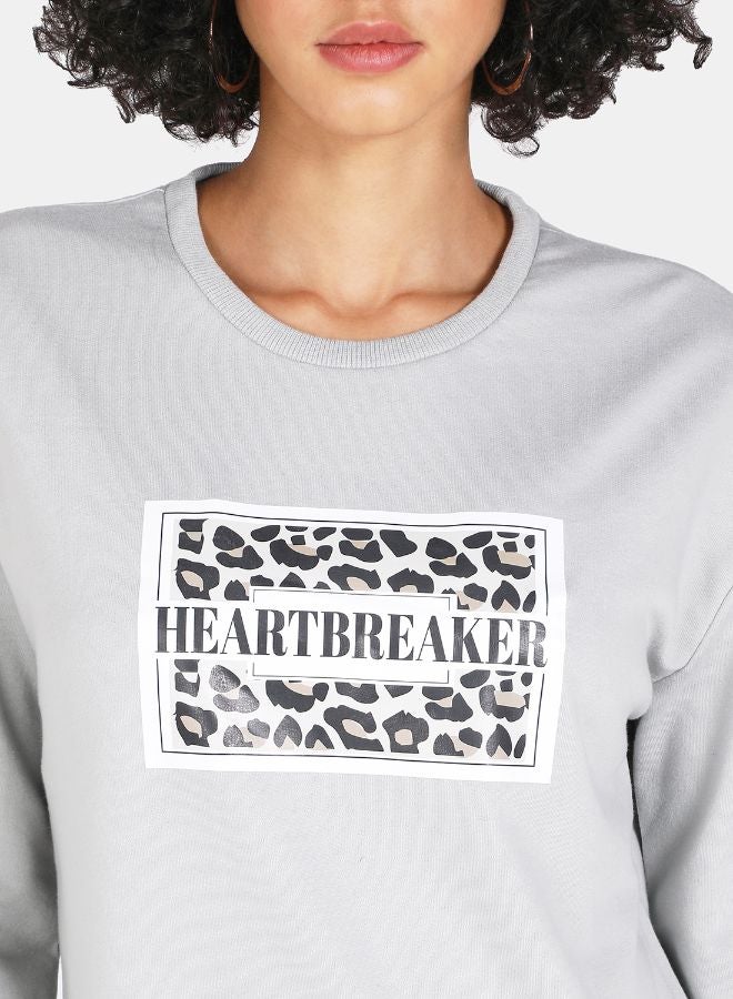 DRIP - Heartbreaker Printed Casual Crew Neck Sweatshirt Grey - Image 1
