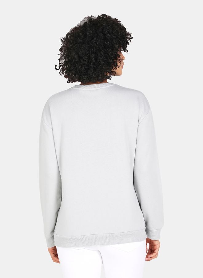 DRIP Stay True Follow Your Dream Slogan Printed Casual Crew Neck Sweatshirt Grey  - Image 2