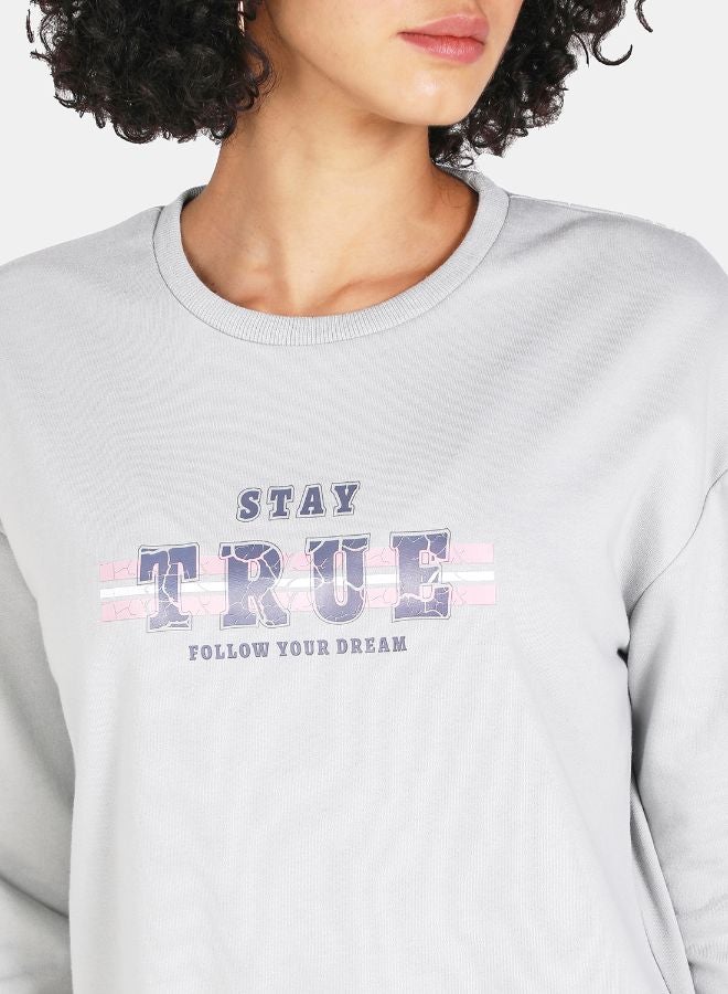 DRIP Stay True Follow Your Dream Slogan Printed Casual Crew Neck Sweatshirt Grey  - Image 4
