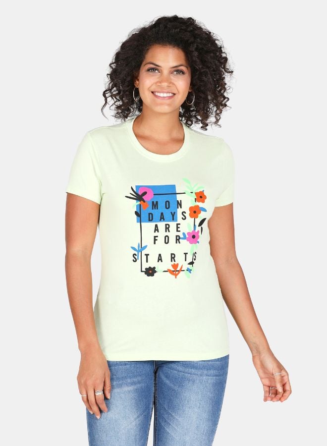 DRIP Printed Round Neck Casual T-Shirt Seafoam Green  - Image 1
