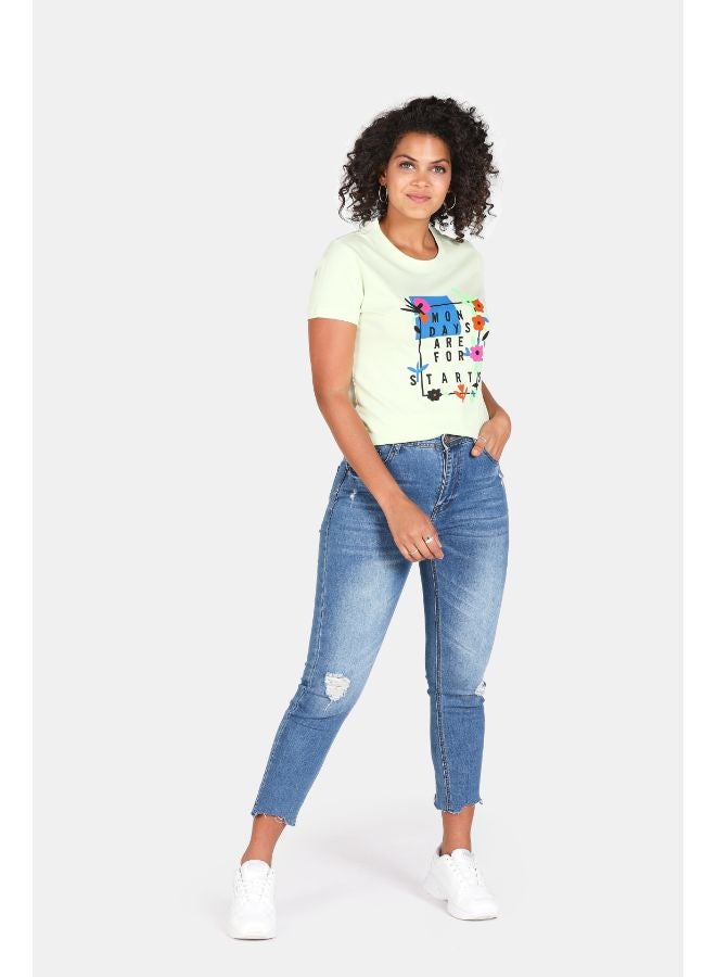 DRIP Printed Round Neck Casual T-Shirt Seafoam Green  - Image 3
