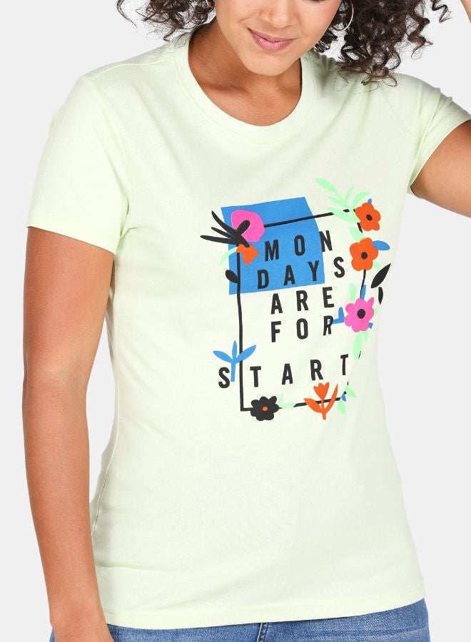 DRIP Printed Round Neck Casual T-Shirt Seafoam Green  - Image 4
