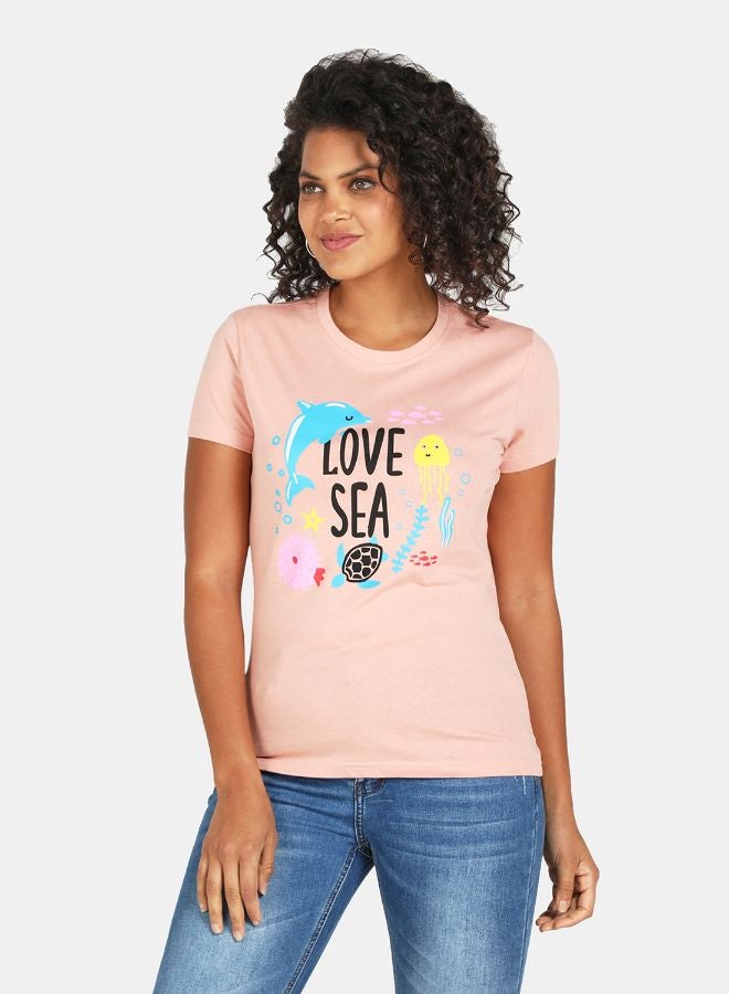 DRIP Graphic Printed Crew Neck T-Shirt Evening Sand - Image 1