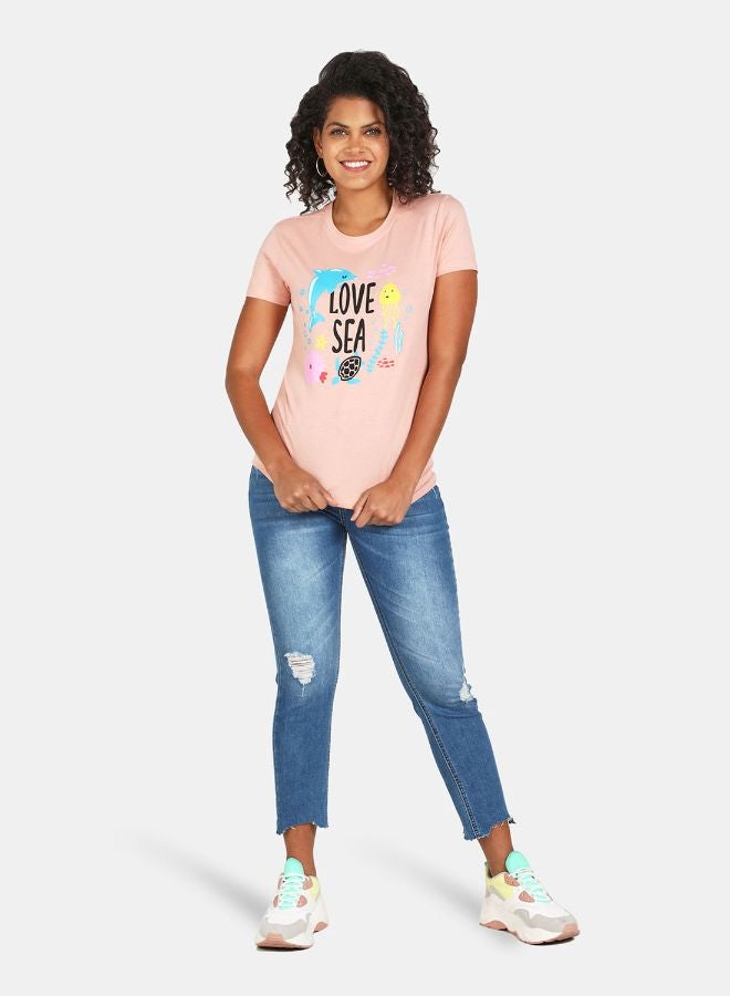 DRIP Graphic Printed Crew Neck T-Shirt Evening Sand - Image 3