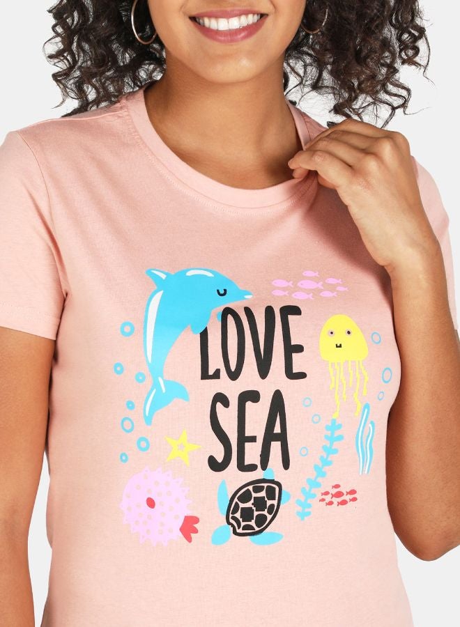 DRIP Graphic Printed Crew Neck T-Shirt Evening Sand - Image 4