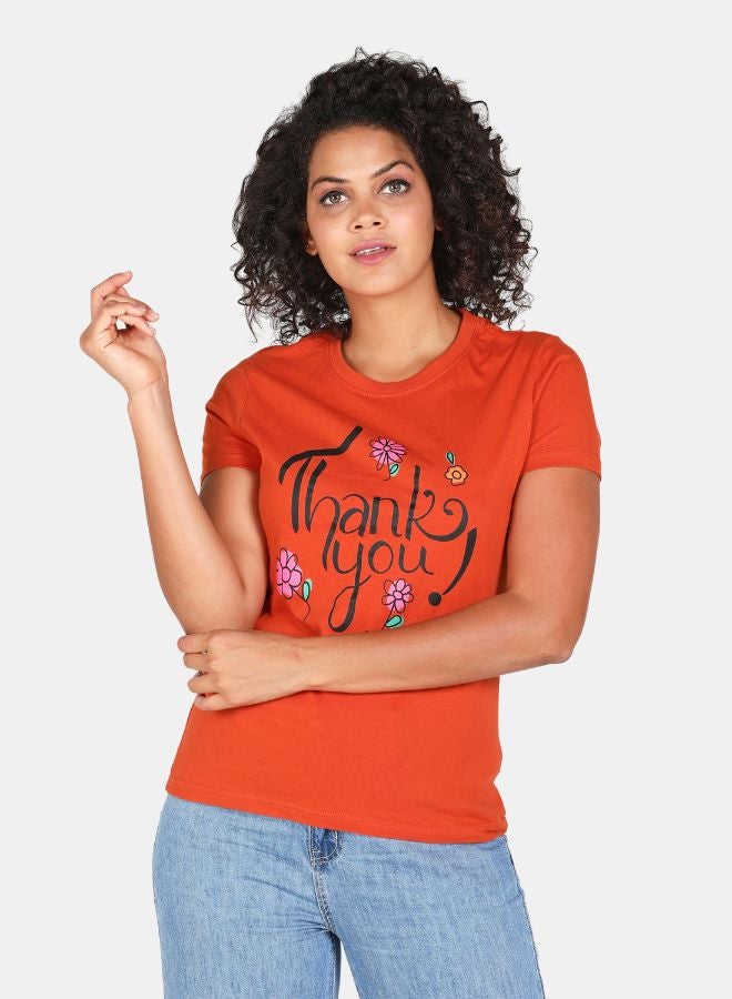 DRIP Printed Round Neck Casual T-Shirt Copper - Image 1