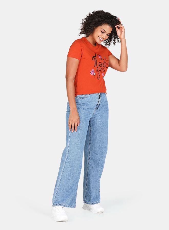 DRIP Printed Round Neck Casual T-Shirt Copper - Image 3